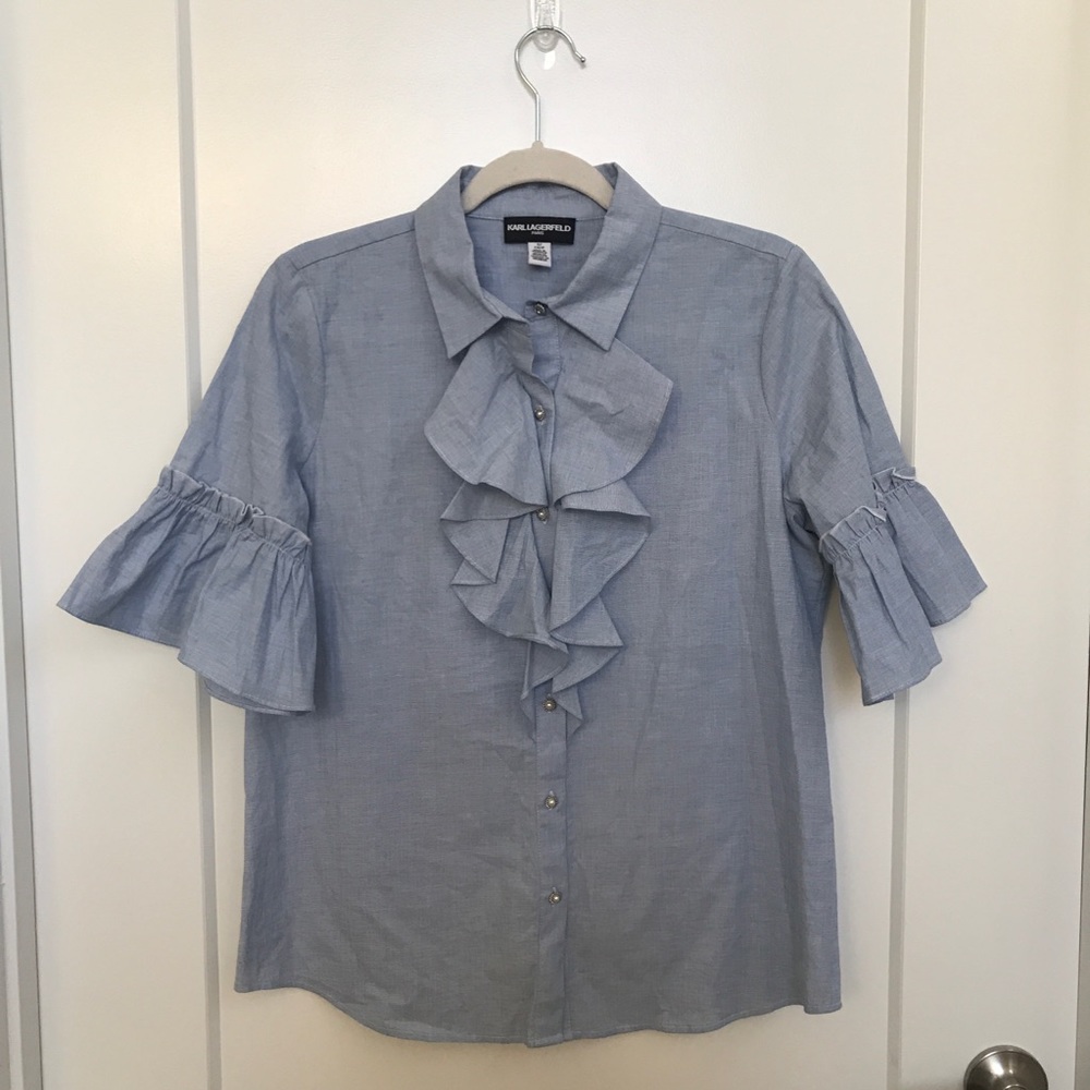 Ruffled Blouse with Pearl Buttons
